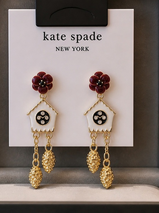 kate spade Jewelry - kate spade Gold & Burgundy Birdhouse Drop Earrings